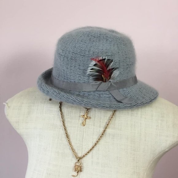 Vintage Ice-Blue Angora Knit Fedora Hat - Picture 8 of 12